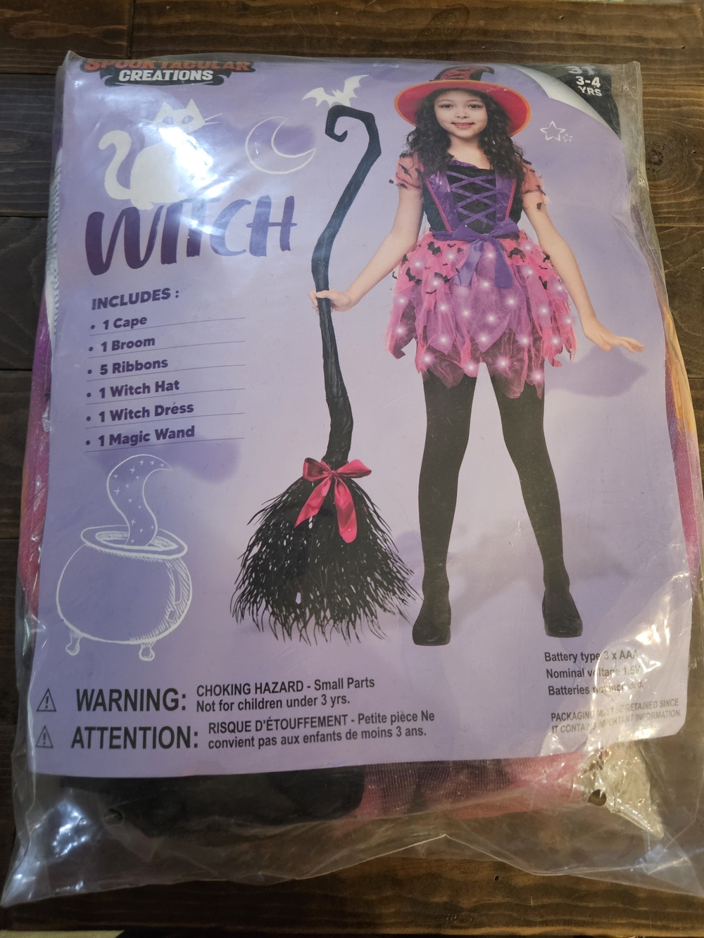 Kids Pink & Purple Witch Dress Costume with Hat and Broom